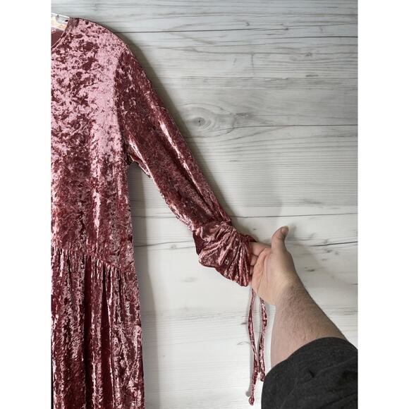 Indigo Dress Girls 18 Pink Crushed Velvet Long Sleeve Ruched Made USA Tie Cuffs - Picture 3 of 9